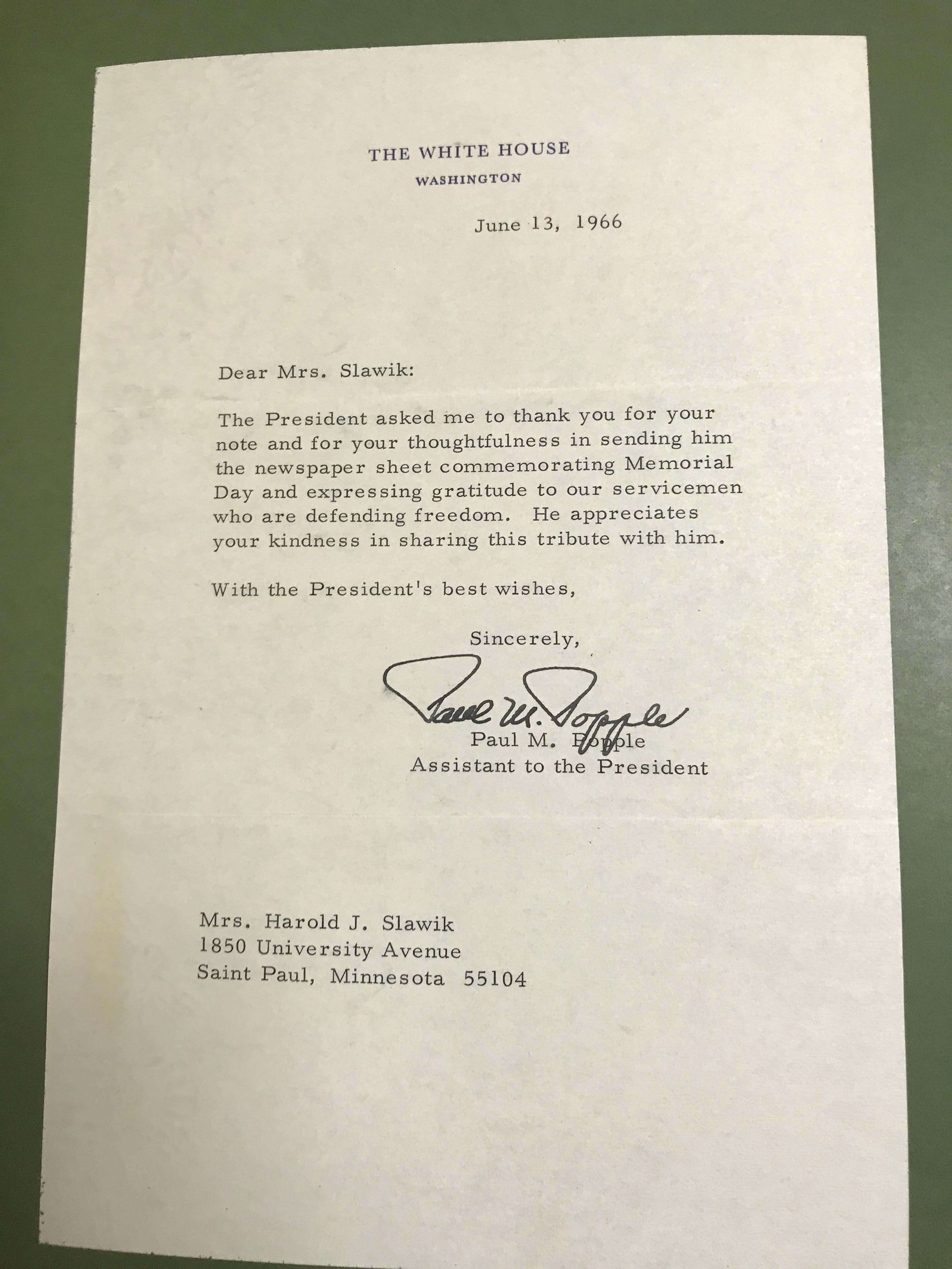 Letter from Lyndon B. Johnson